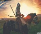 Самурай воин, полностью вооруженных верхом на лошадях